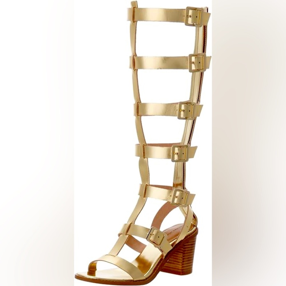 CHINESE LAUNDRY BLOCK HEEL GOLD GLADIATOR SANDAL (CLARITY)
